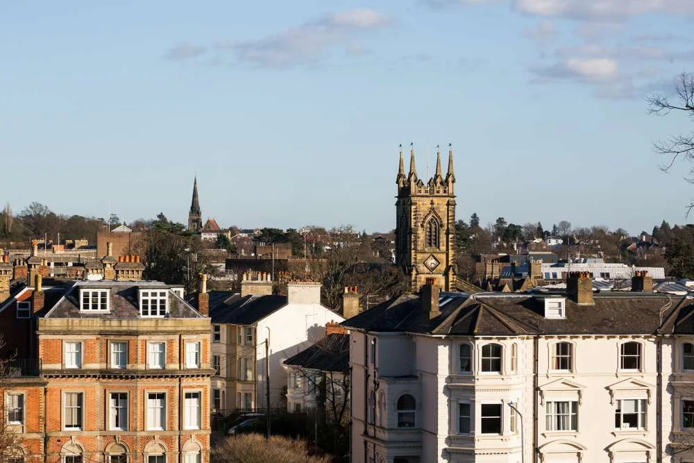 An image over the rooftops of a church in Tunbridge Wells signifying that you can access addiction treatment and rehab in Tunbridge Wells.